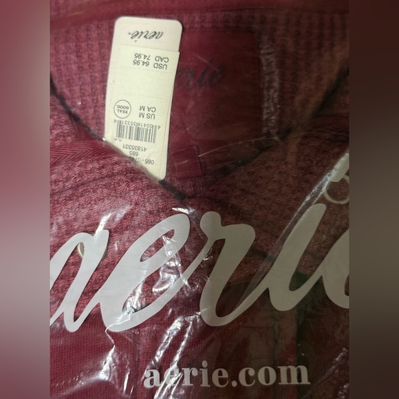 Aerie Women’s Oversized Getaway Quarter Snap Sweatshirt Color Cherry Tart M - Picture 7 of 7